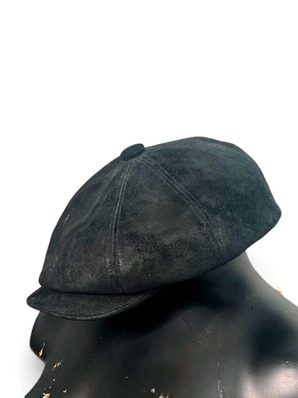Kim & Bae Genuine Suede Leather Newsboy Cap L/XL Black Vintage Style